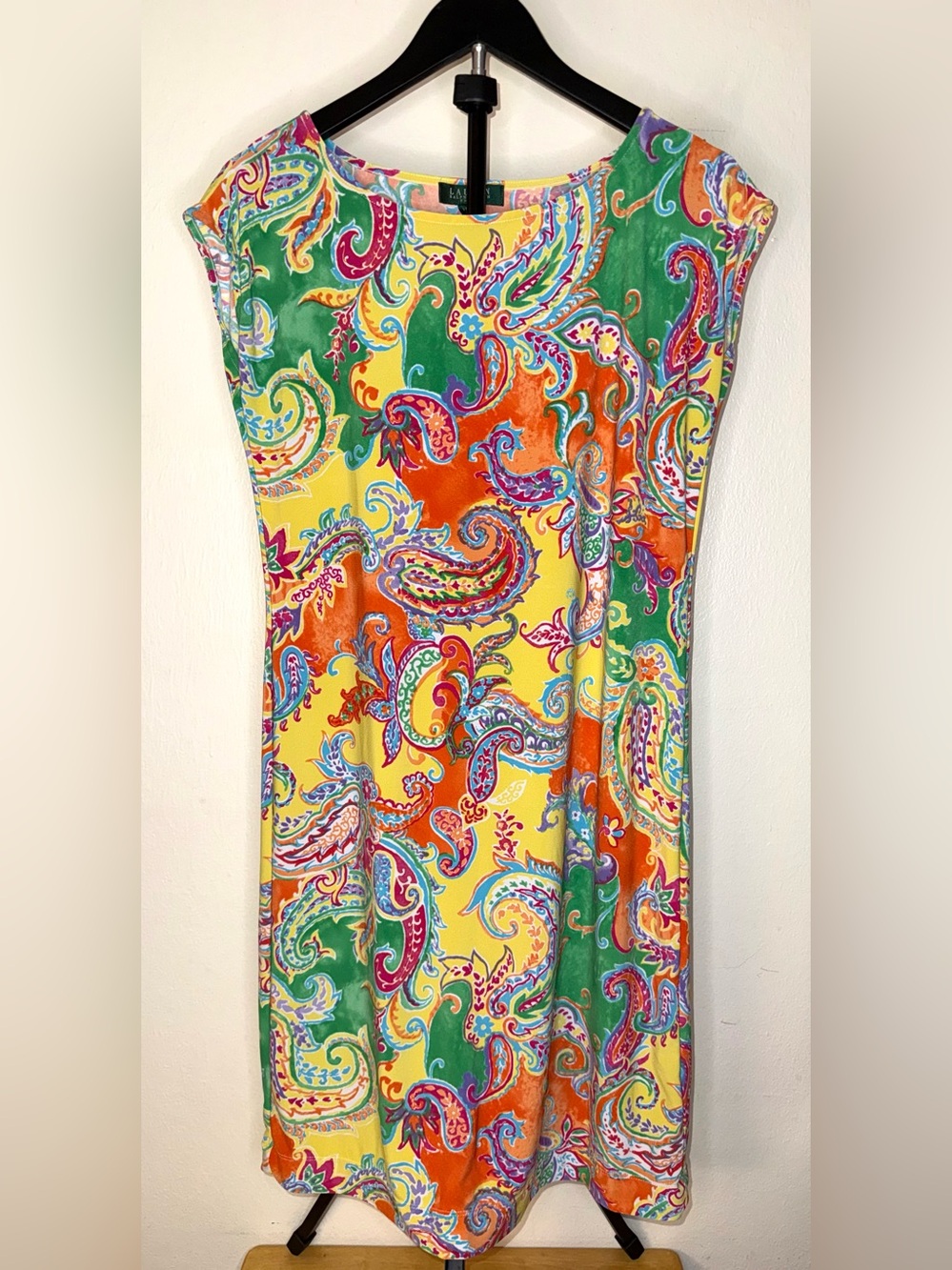 Lauren Ralph Lauren cap-sleeve dress w/ multicolored paisley print, size MP